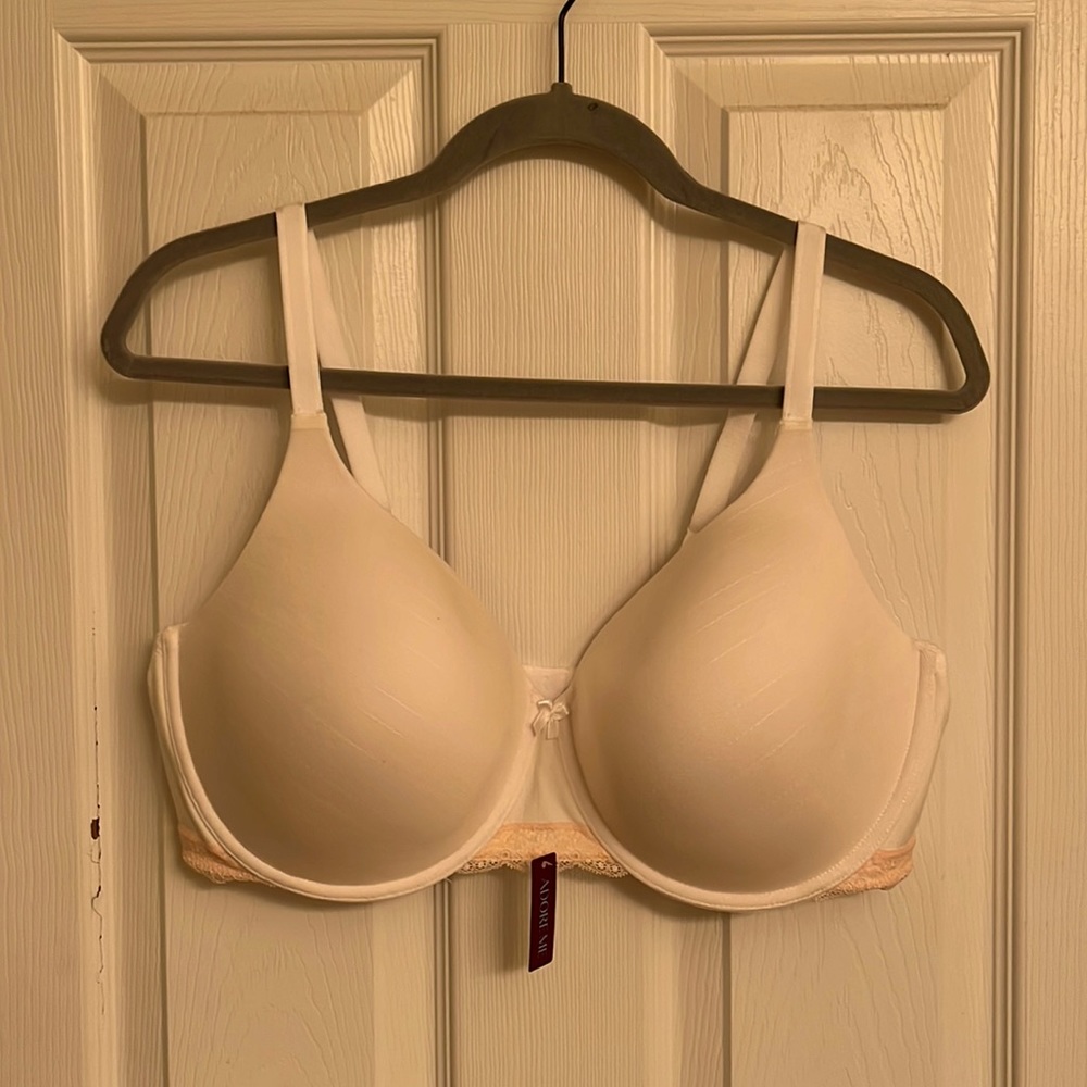 Adore Me White Annabelle Contour Plus Underwire Bra Pink Lace Trim Size 42DD